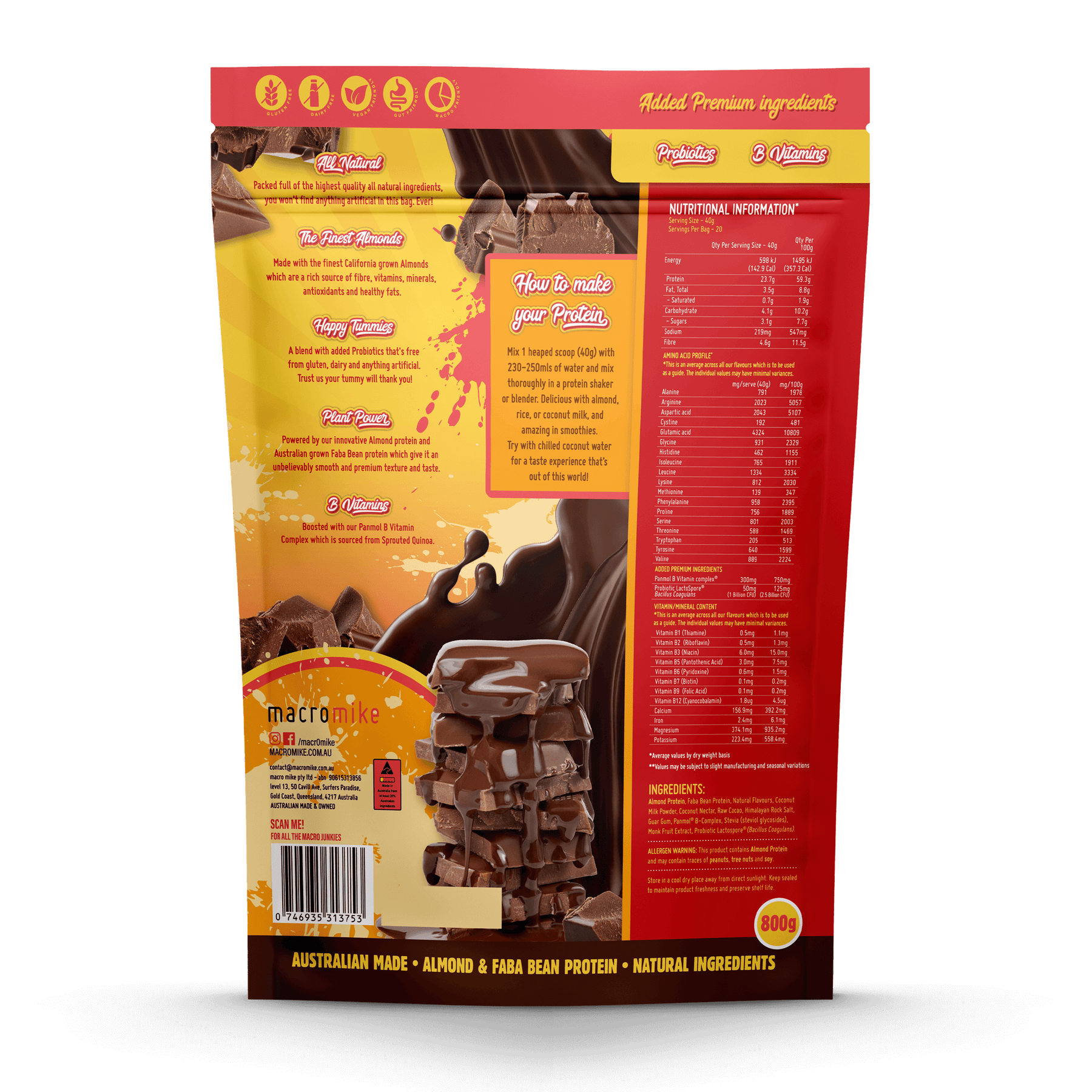 MACRO MIKE Premium Almond Protein Deluxe Chocolate 800g MACRO MIKE