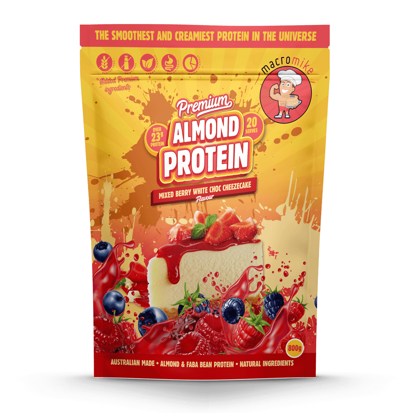 MACRO MIKE Premium Almond Protein Mixed Berry White Choc Cheezecake 800g MACRO MIKE