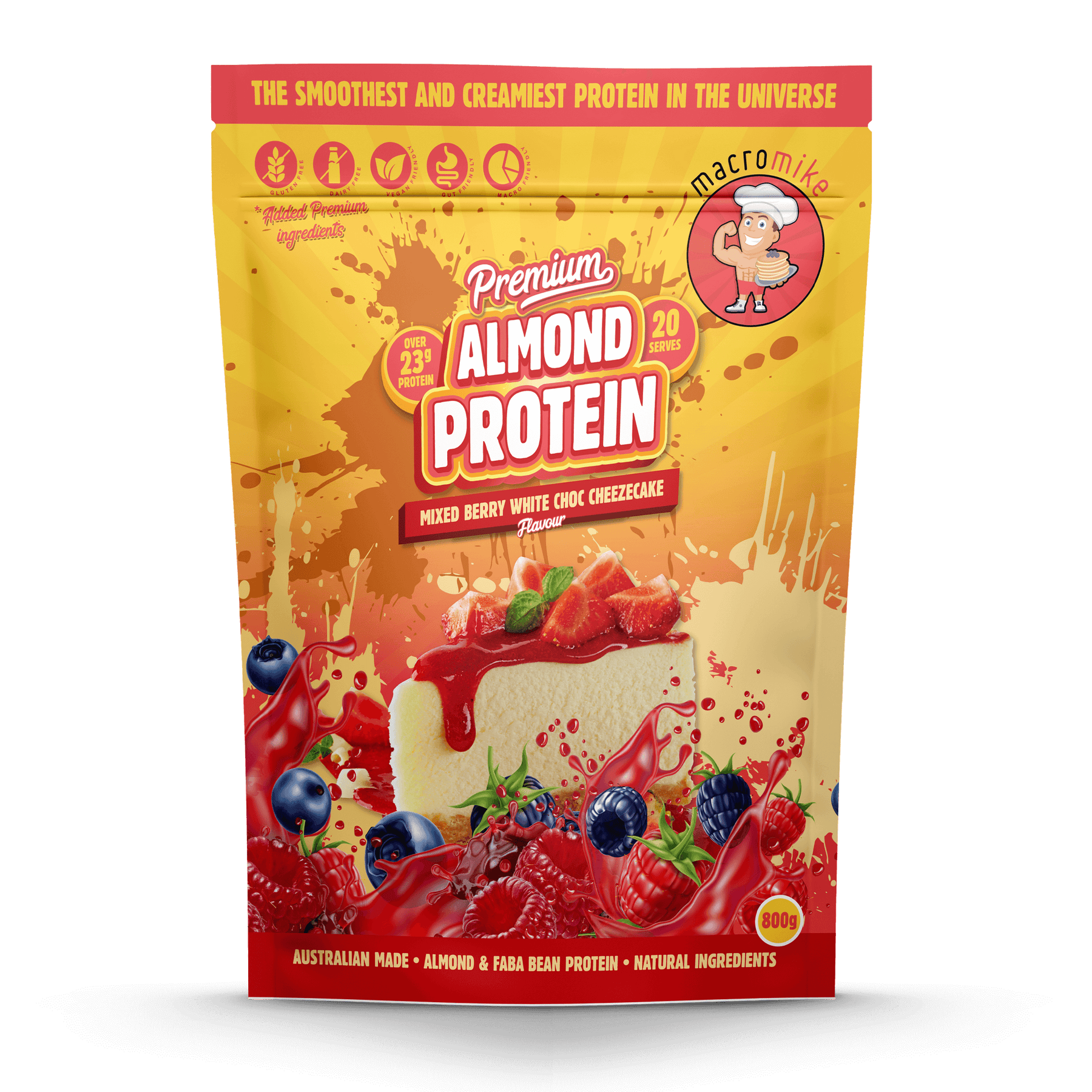 MACRO MIKE Premium Almond Protein Mixed Berry White Choc Cheezecake 800g MACRO MIKE