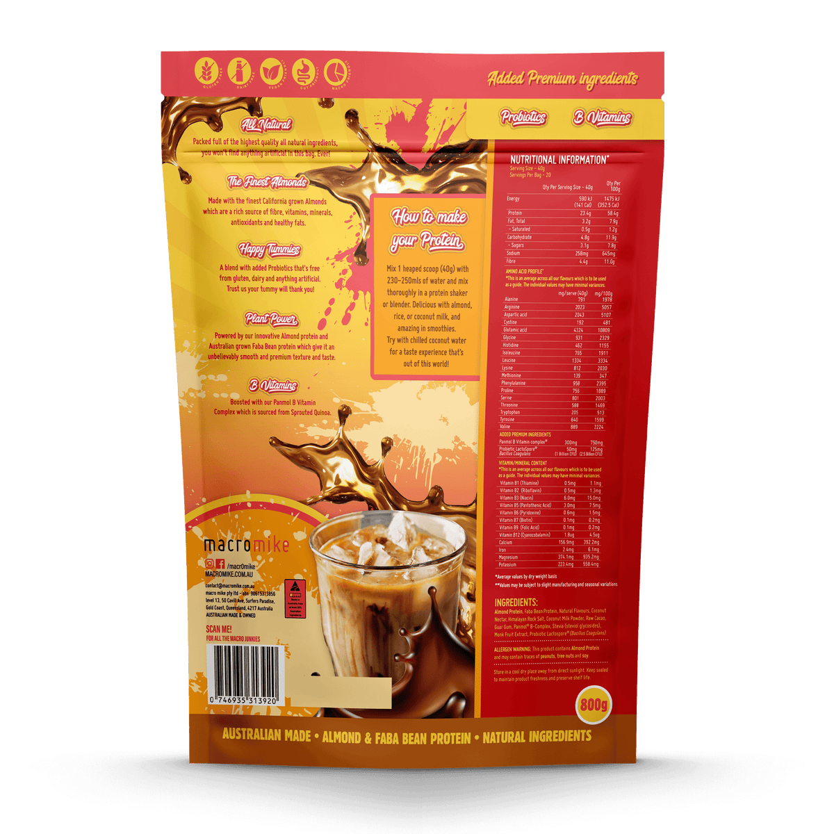 MACRO MIKE Premium Almond Protein Iced Mocha Latte 800g MACRO MIKE
