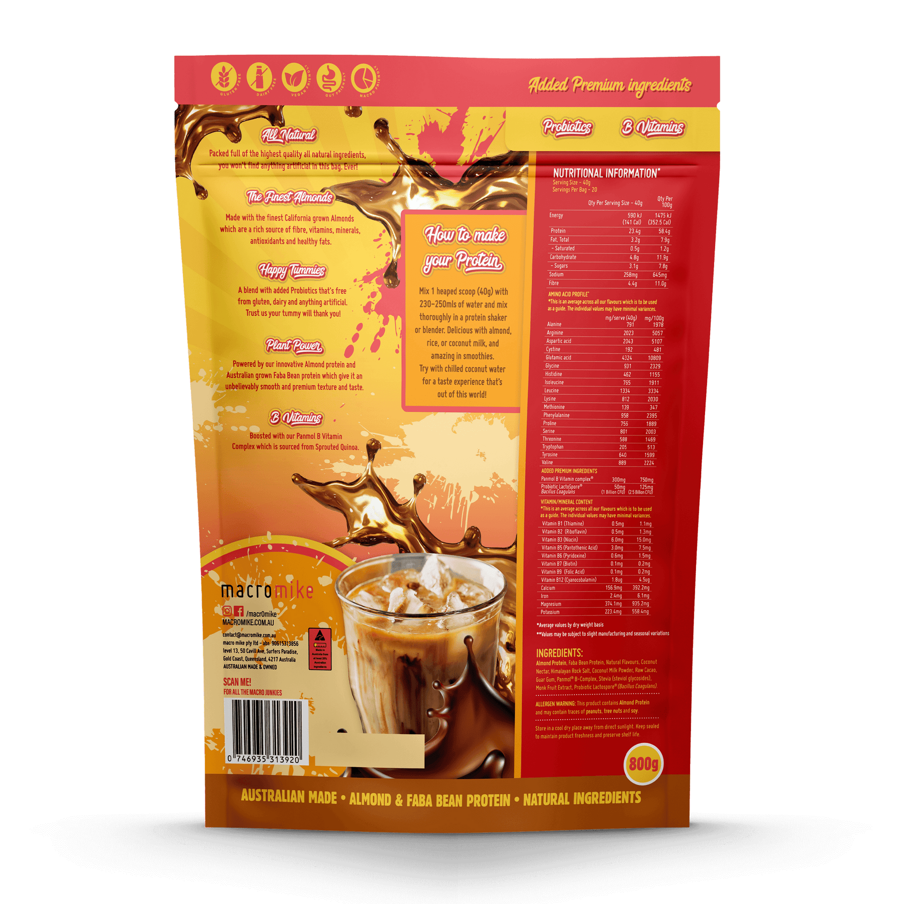 MACRO MIKE Premium Almond Protein Iced Mocha Latte 400g MACRO MIKE
