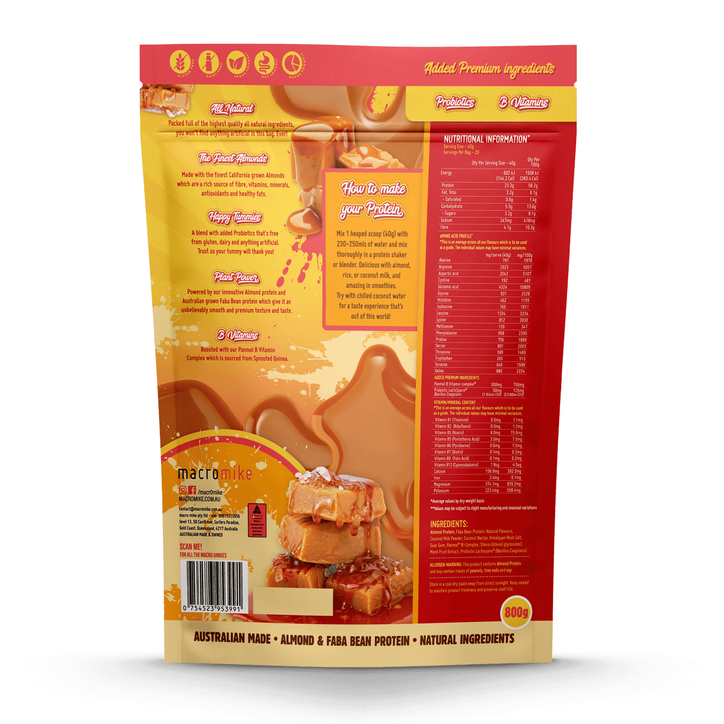 MACRO MIKE Premium Almond Protein Salted Caramel 800g MACRO MIKE
