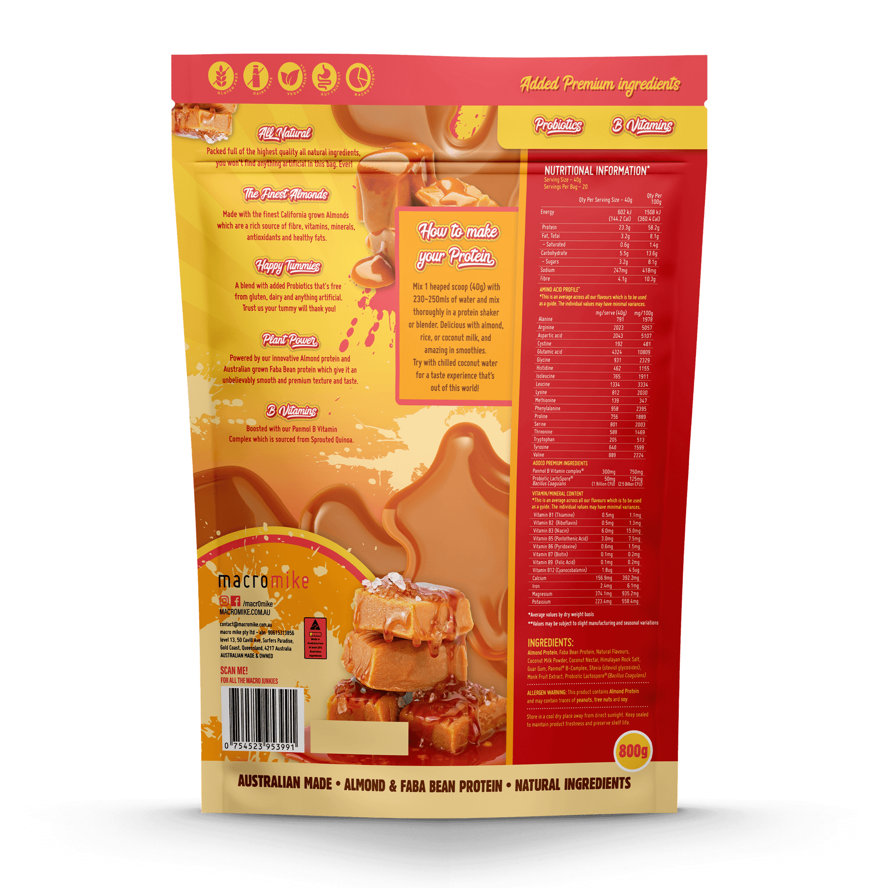 MACRO MIKE Premium Almond Protein Salted Caramel 800g MACRO MIKE