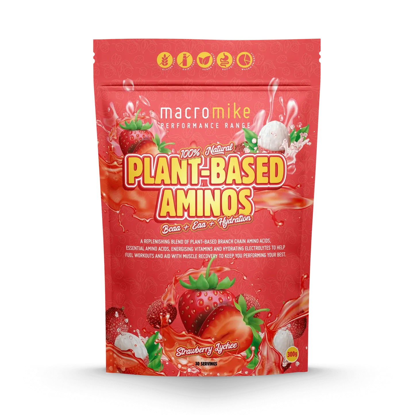 MACRO MIKE Plant-Based Aminos Strawberry Lychee 300g MACRO MIKE