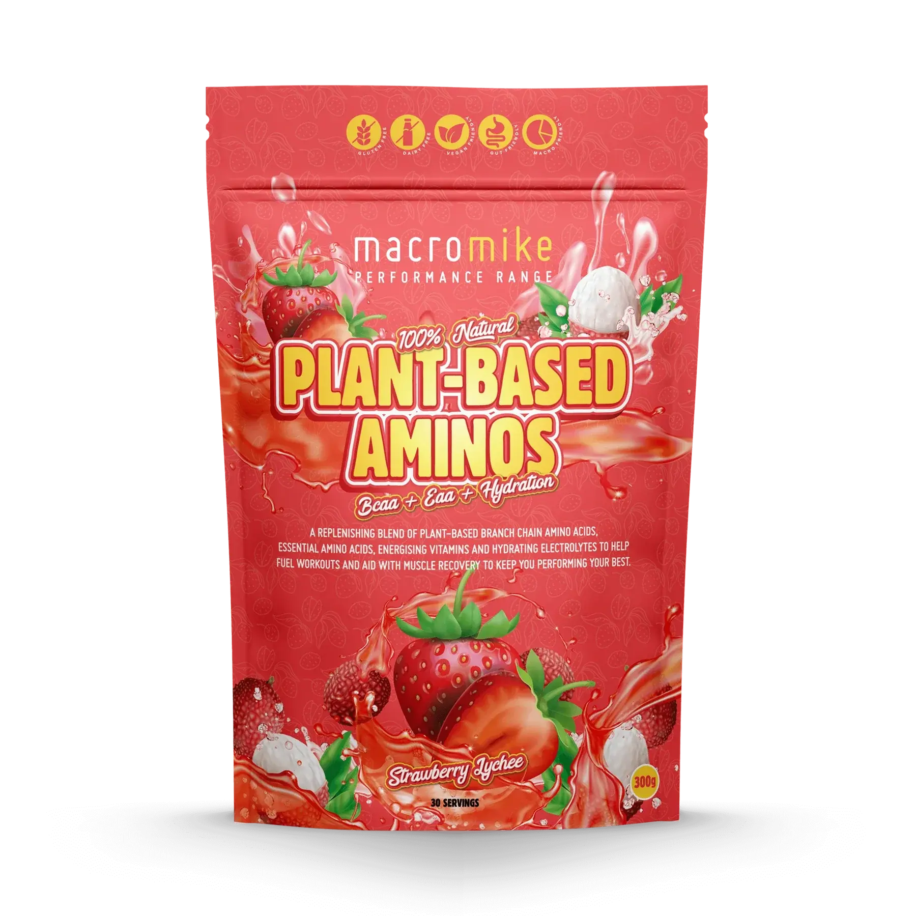 MACRO MIKE Plant-Based Aminos Strawberry Lychee 300g MACRO MIKE