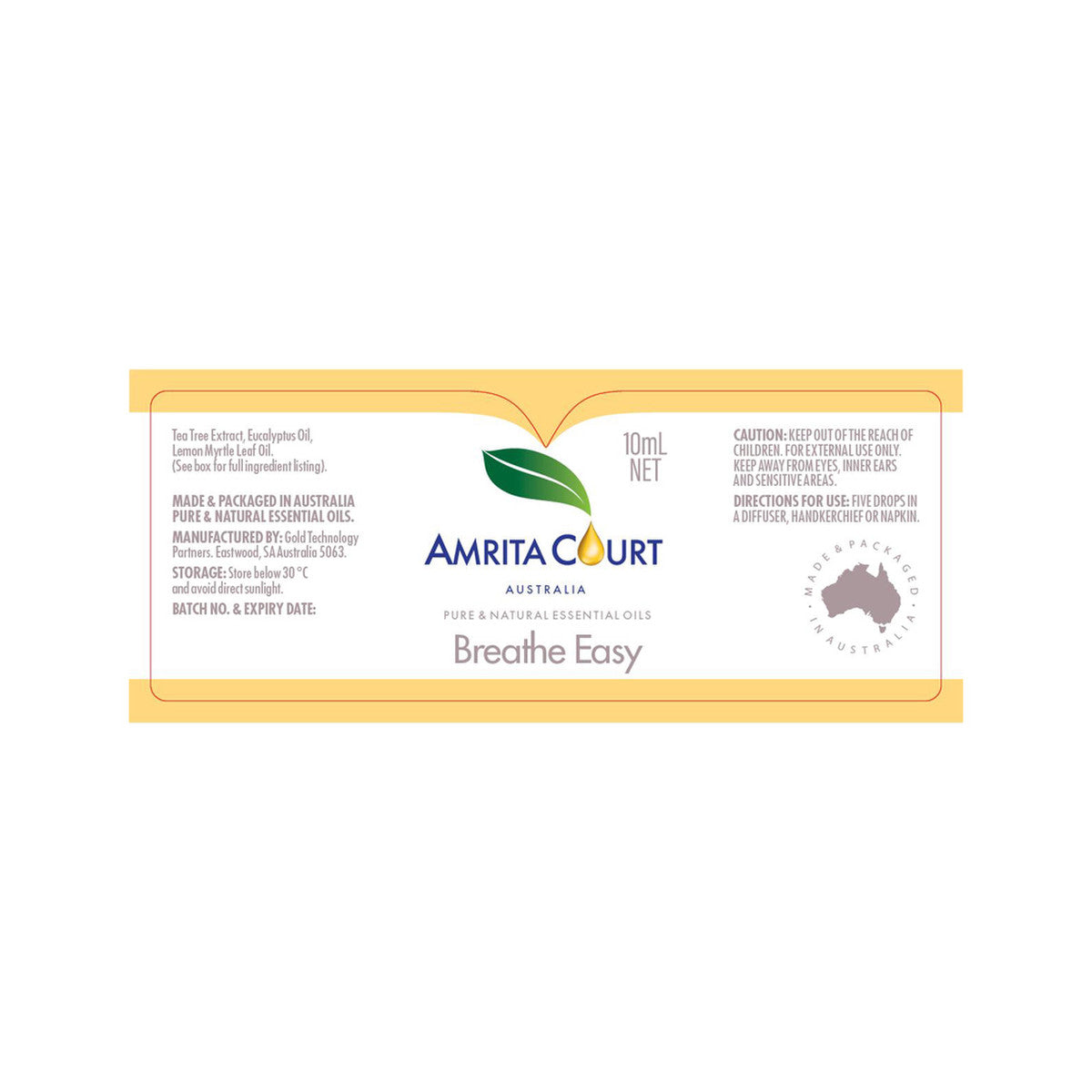 Amrita Court Pure & Natural Essential Oil Blend Breathe Easy 10ml Amrita Court