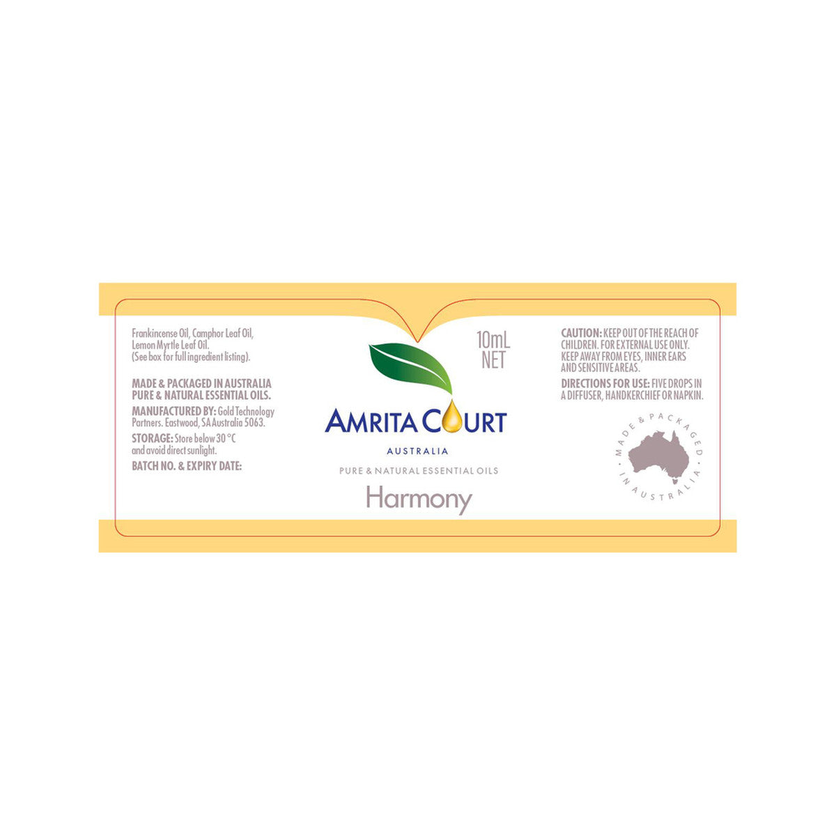 Amrita Court Pure & Natural Essential Oil Blend Harmony 10ml Amrita Court