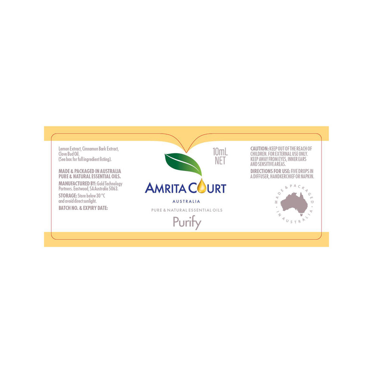 Amrita Court Pure & Natural Essential Oil Blend Purify 10ml Amrita Court