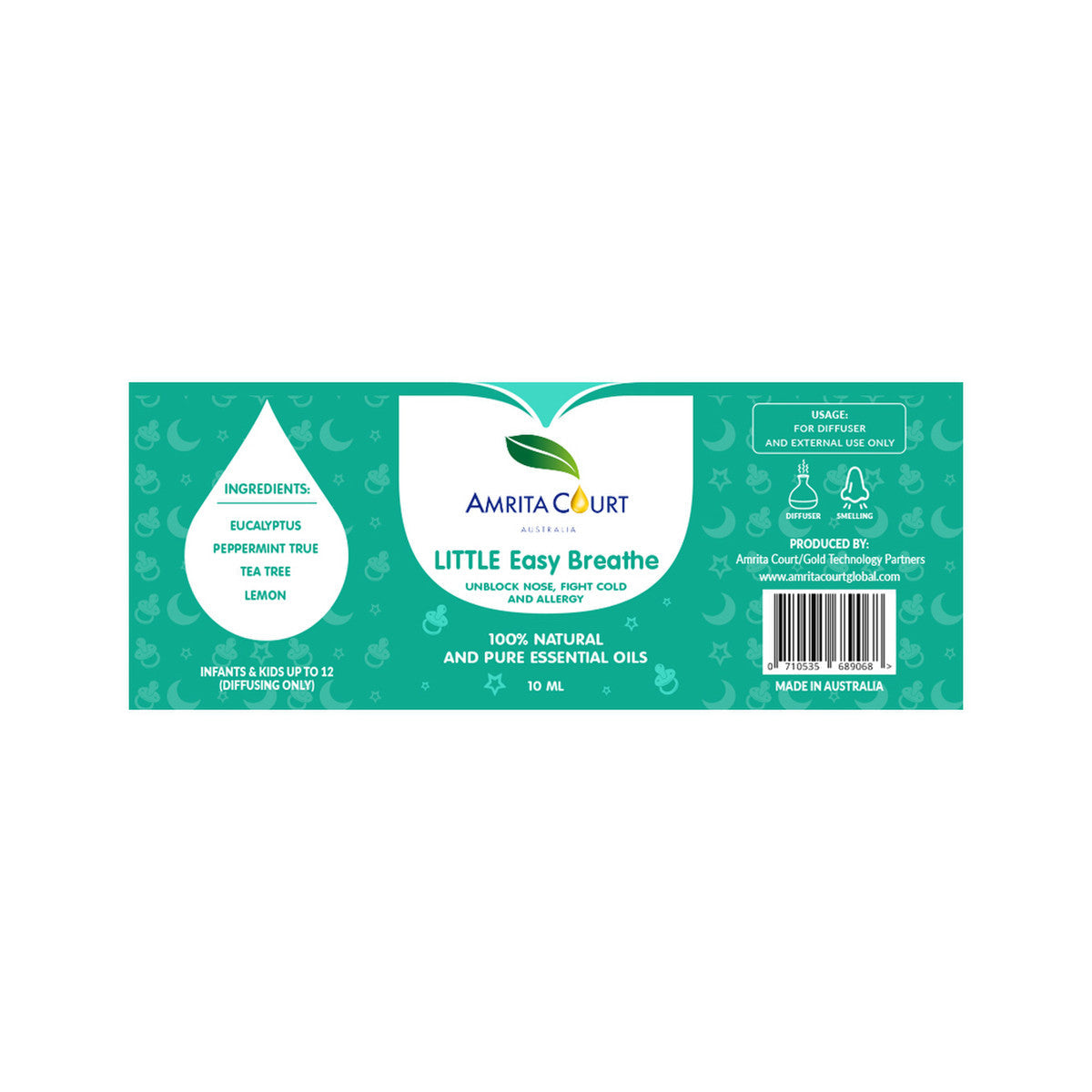 Amrita Court Little 100% Natural & Pure Essential Oil Blend Easy Breathe 10ml Amrita Court