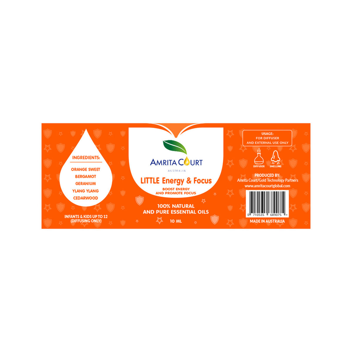 Amrita Court Little 100% Natural & Pure Essential Oil Blend Energy & Focus 10ml Amrita Court