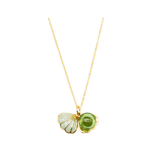 Amrita Court Aroma Necklace Gold Plated Green Shell Electric Lime (Light Green) + Purify Essential Oil 10ml Pk - Cutprice Online
