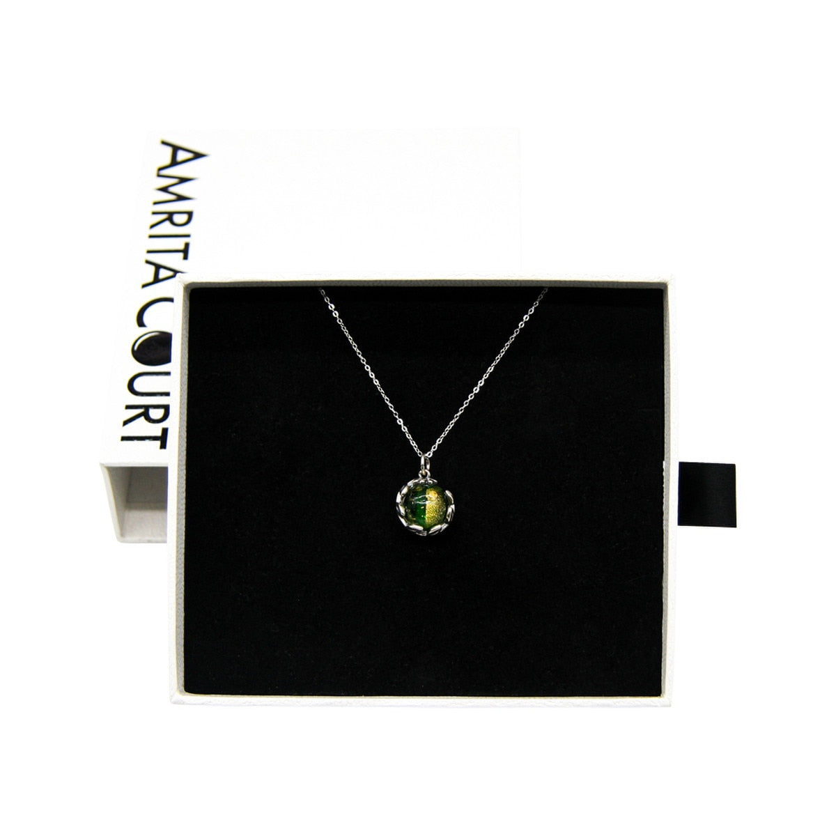 Amrita Court Aroma Necklace White Gold Planet Aurum Verdant (Golden Green) + Purify Essential Oil 10ml Pk - Cutprice Online