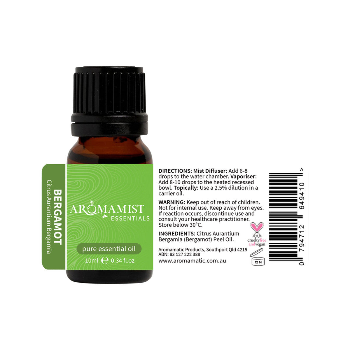 Aromamist Essentials Pure Essential Oil Bergamot 10ml - Cutprice Online