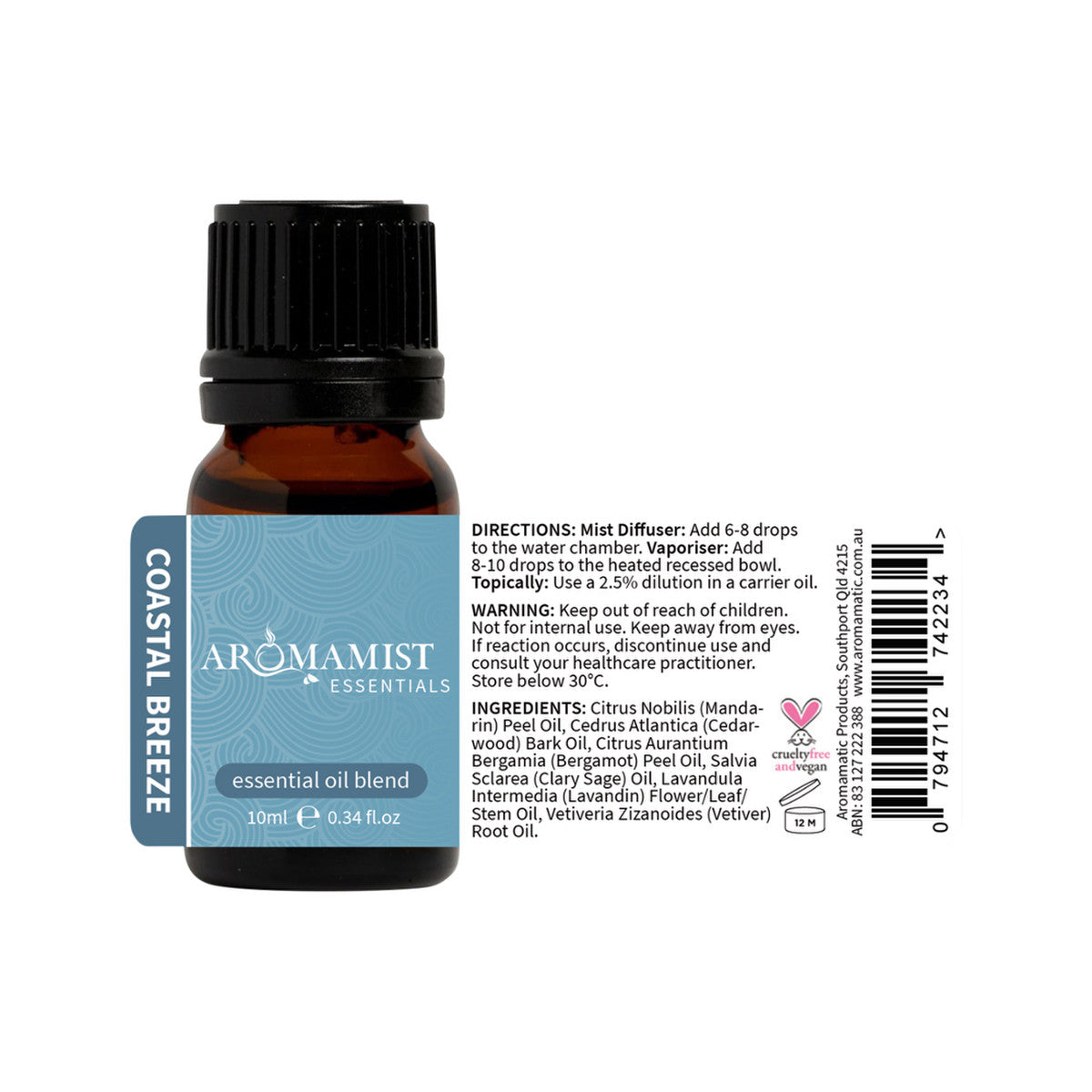 Aromamist Essentials Essential Oil Blend Coastal Breeze 10ml - Cutprice Online