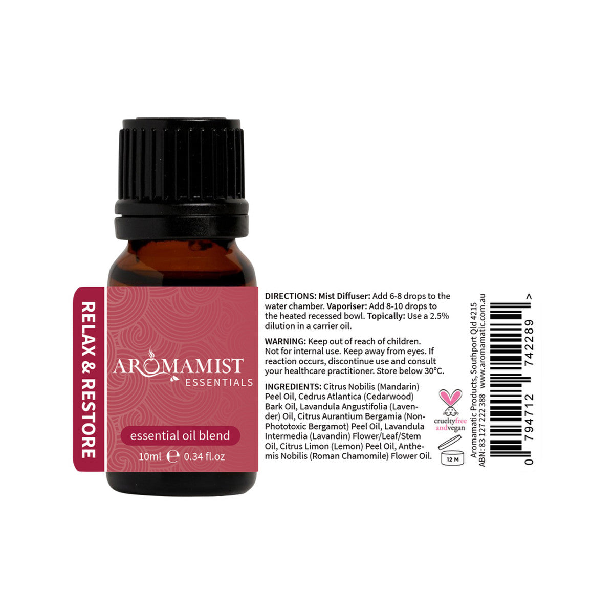 Aromamist Essentials Essential Oil Blend Relax & Restore 10ml - Cutprice Online