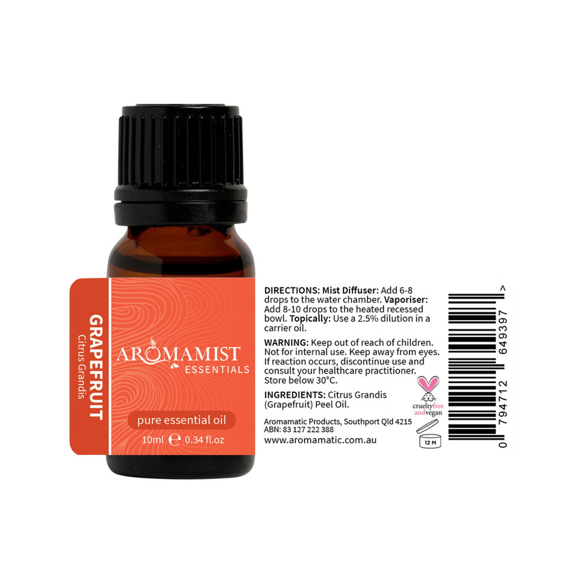 Aromamist Essentials Pure Essential Oil Grapefruit 10ml - Cutprice Online