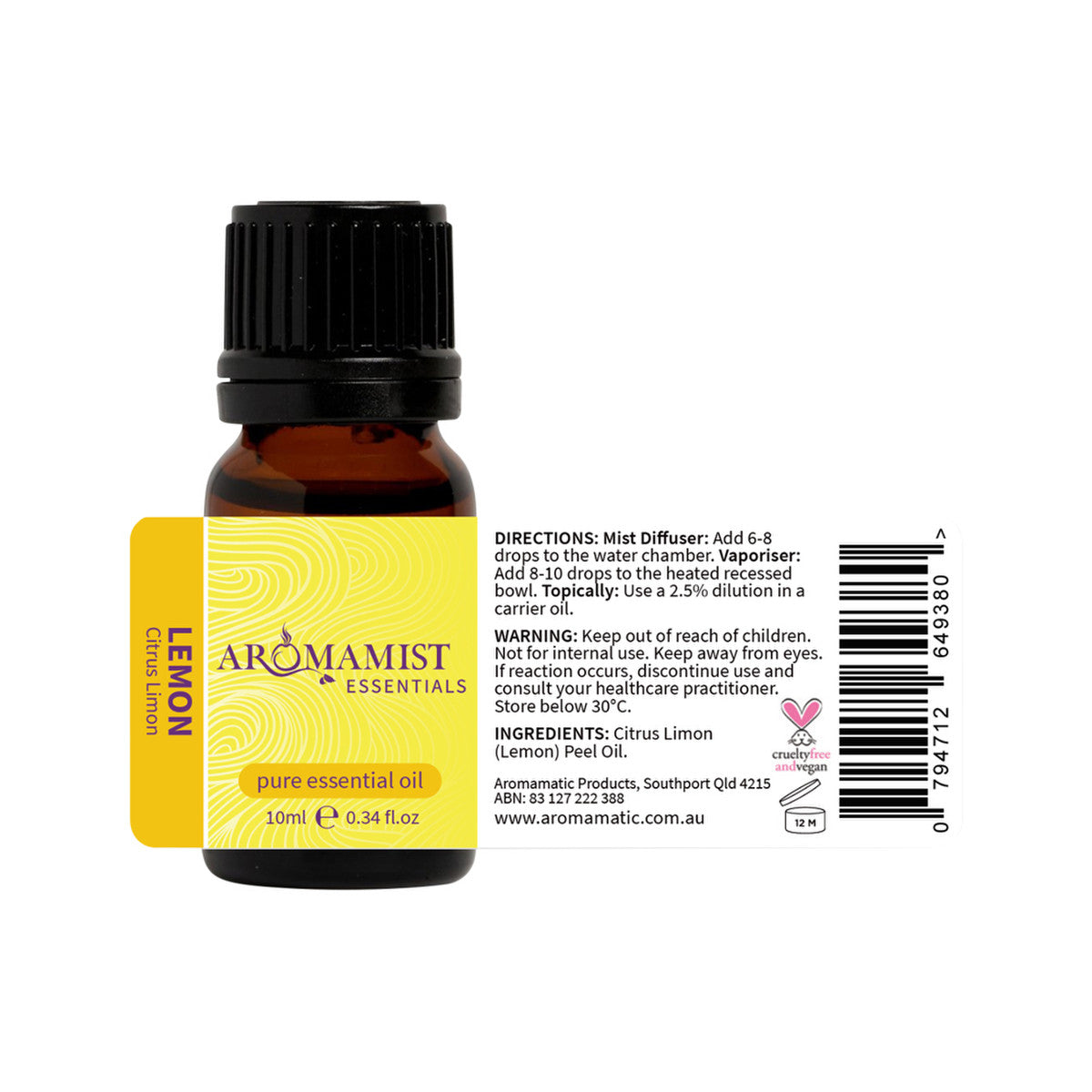 Aromamist Essentials Pure Essential Oil Lemon 10ml - Cutprice Online
