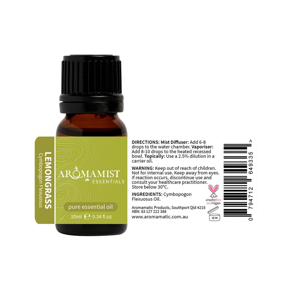 Aromamist Essentials Pure Essential Oil Lemongrass 10ml - Cutprice Online