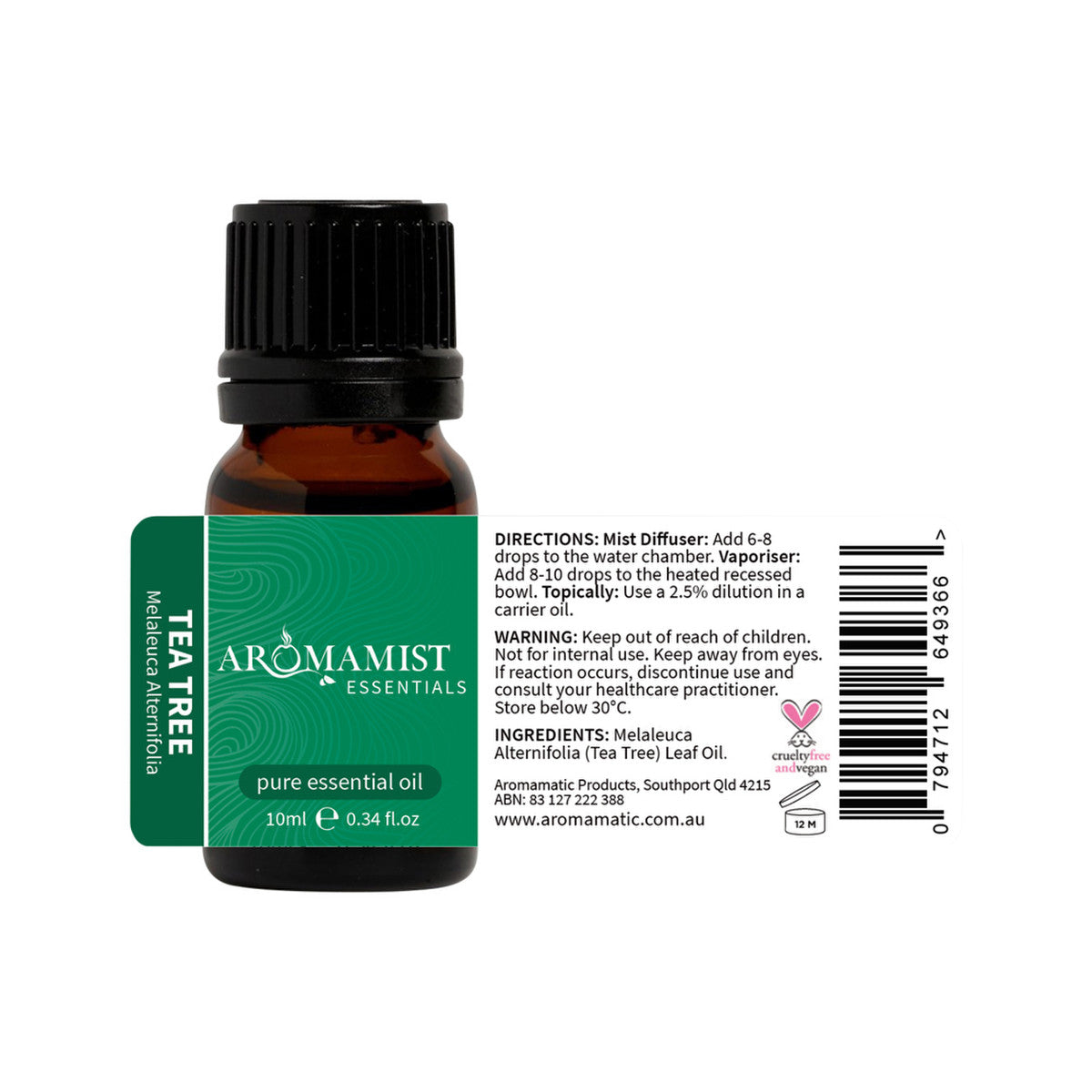 Aromamist Essentials Pure Essential Oil Tea Tree 10ml - Cutprice Online