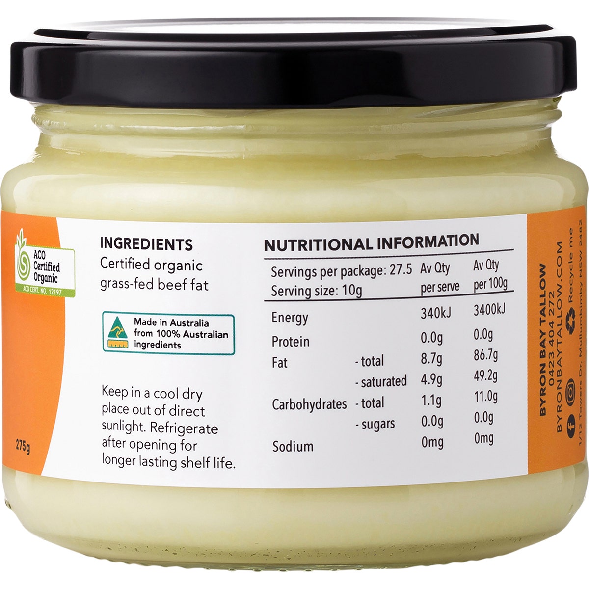 Byron Bay Tallow Organic Grass Fed Beef Tallow 275g - Cutprice Online