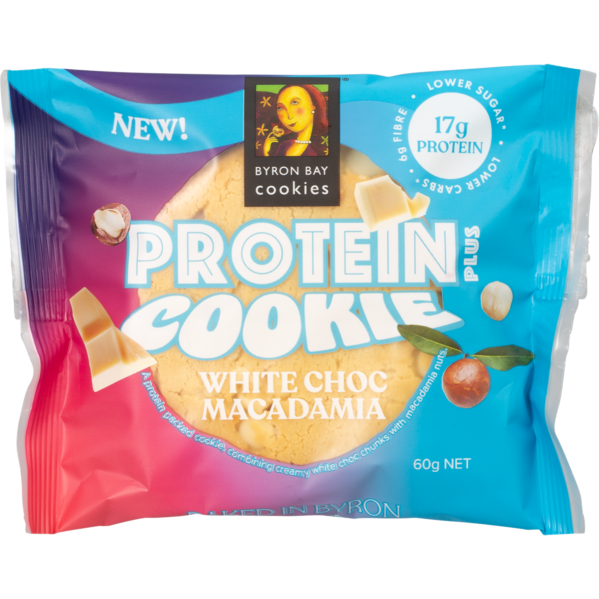 Byron Bay Cookies Protein Cookie White Choc Macadamia 60g x 12 Pack