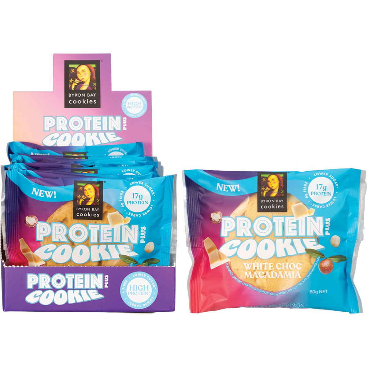 Byron Bay Cookies Protein Cookie White Choc Macadamia 60g x 12 Pack