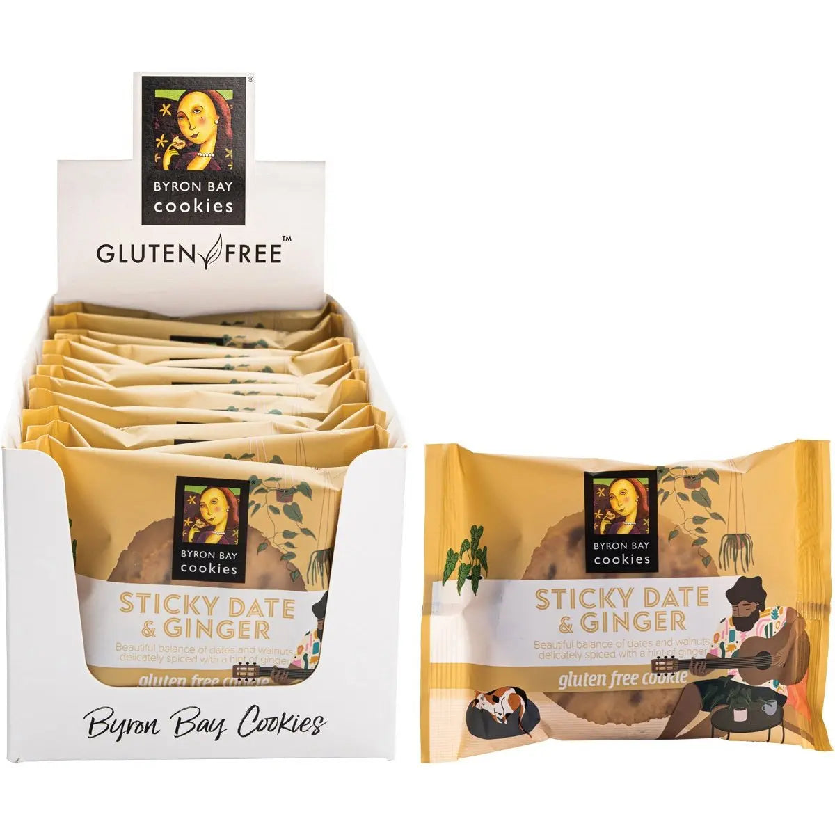 Byron Bay Cookies Gluten Free Cookies Sticky Date & Ginger 60g 12 Pack BYRON BAY