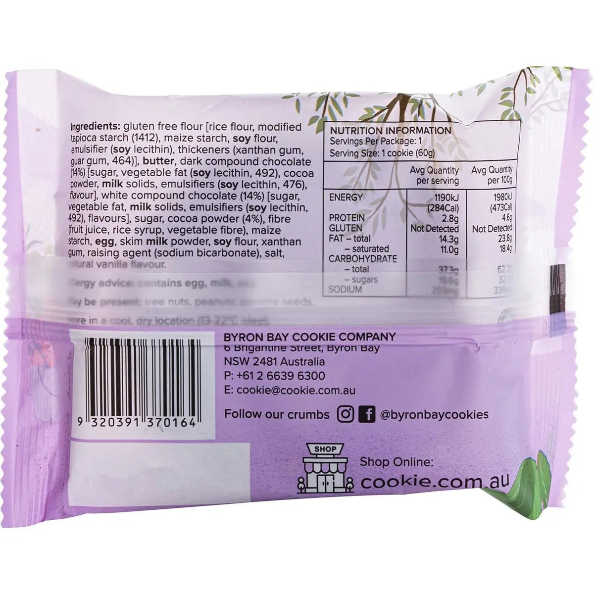 Byron Bay Cookies Gluten Free Cookies Triple Choc Fudge 60g 12 Pack BYRON BAY