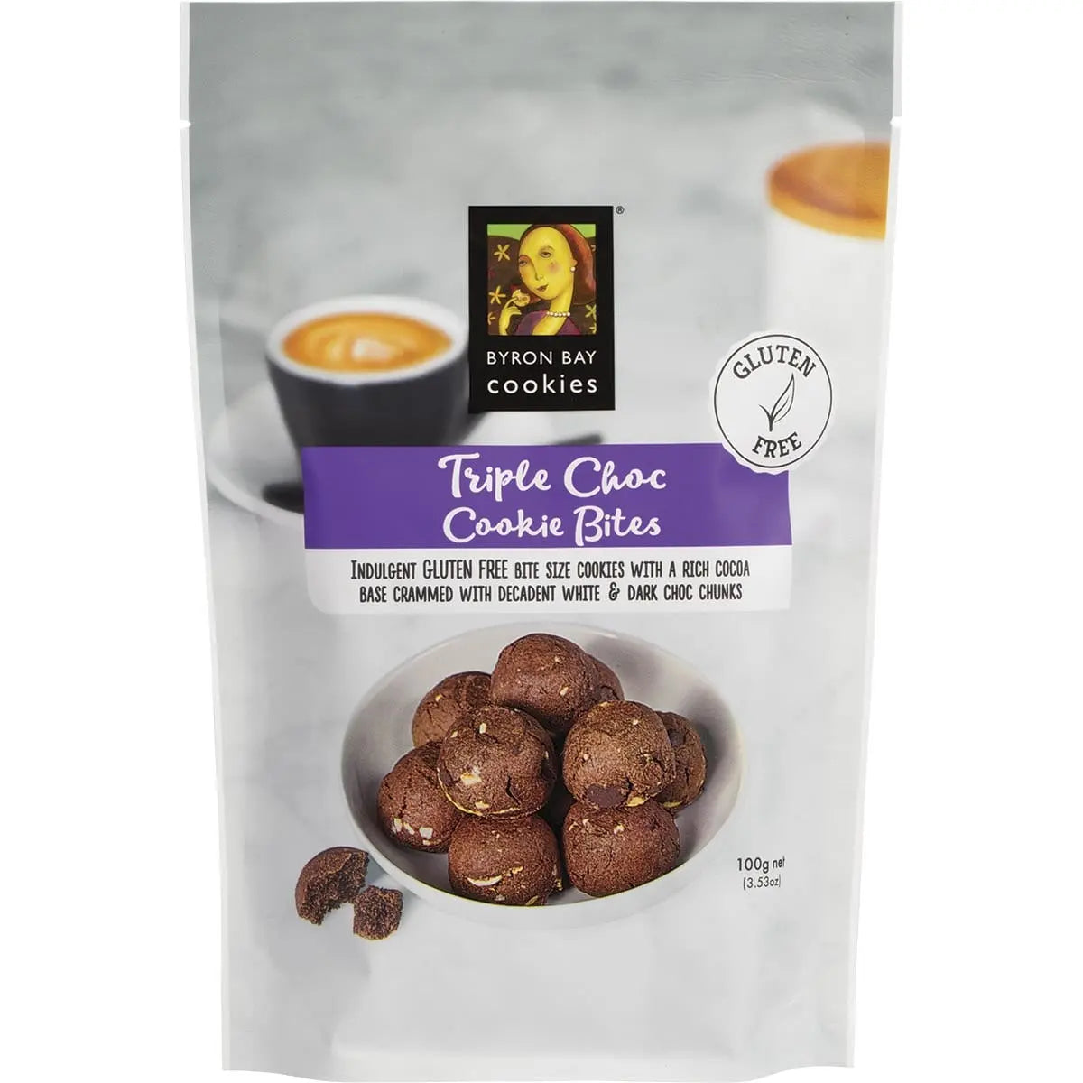 Byron Bay Cookies Gluten Free Cookie Bites Triple Choc Fudge 100g 6 Pack BYRON BAY