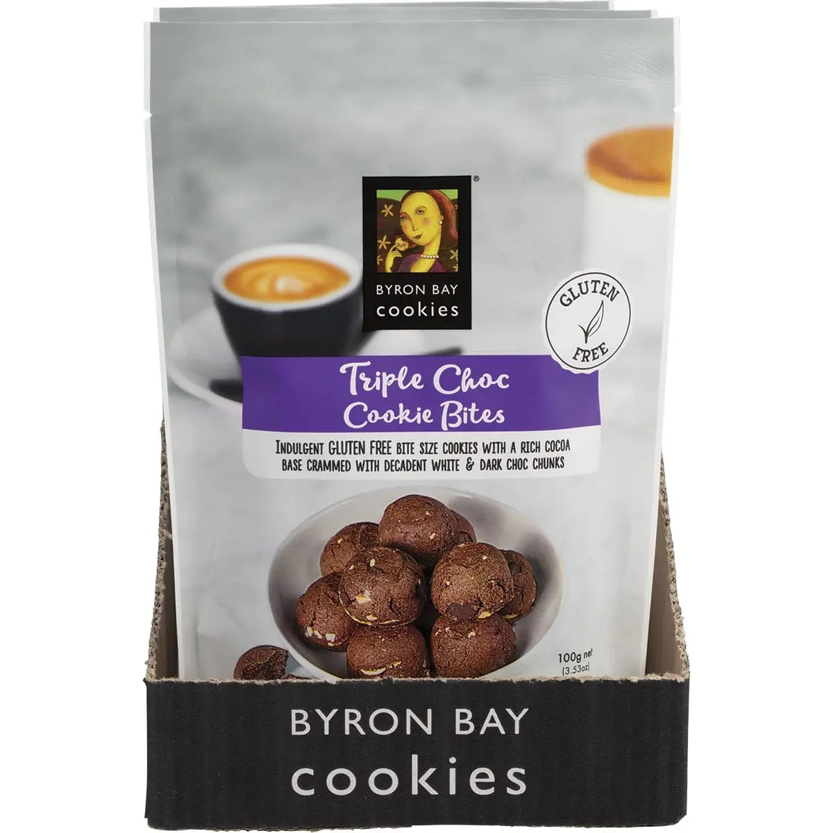 Byron Bay Cookies Gluten Free Cookie Bites Triple Choc Fudge 100g 6 Pack BYRON BAY