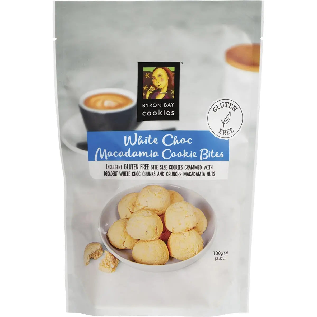 Byron Bay Cookies Gluten Free Cookie Bites White Choc Macadamia 100g 6 Pack BYRON BAY