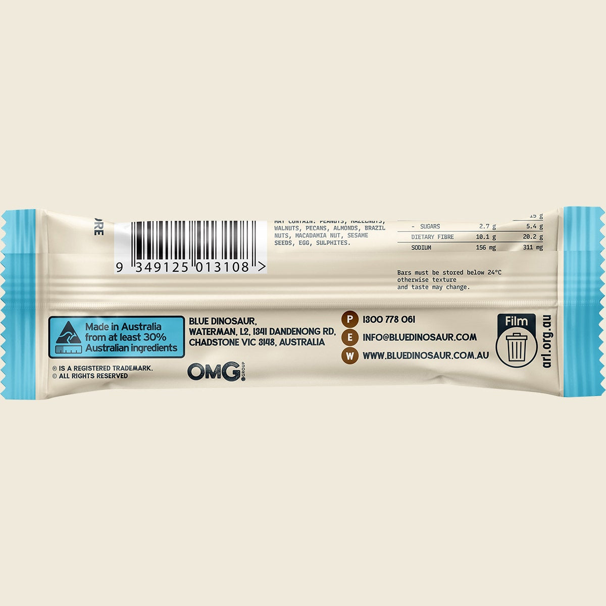 Blue Dinosaur Protein + Fibre Bar Coconut Choc Chip 12x50g