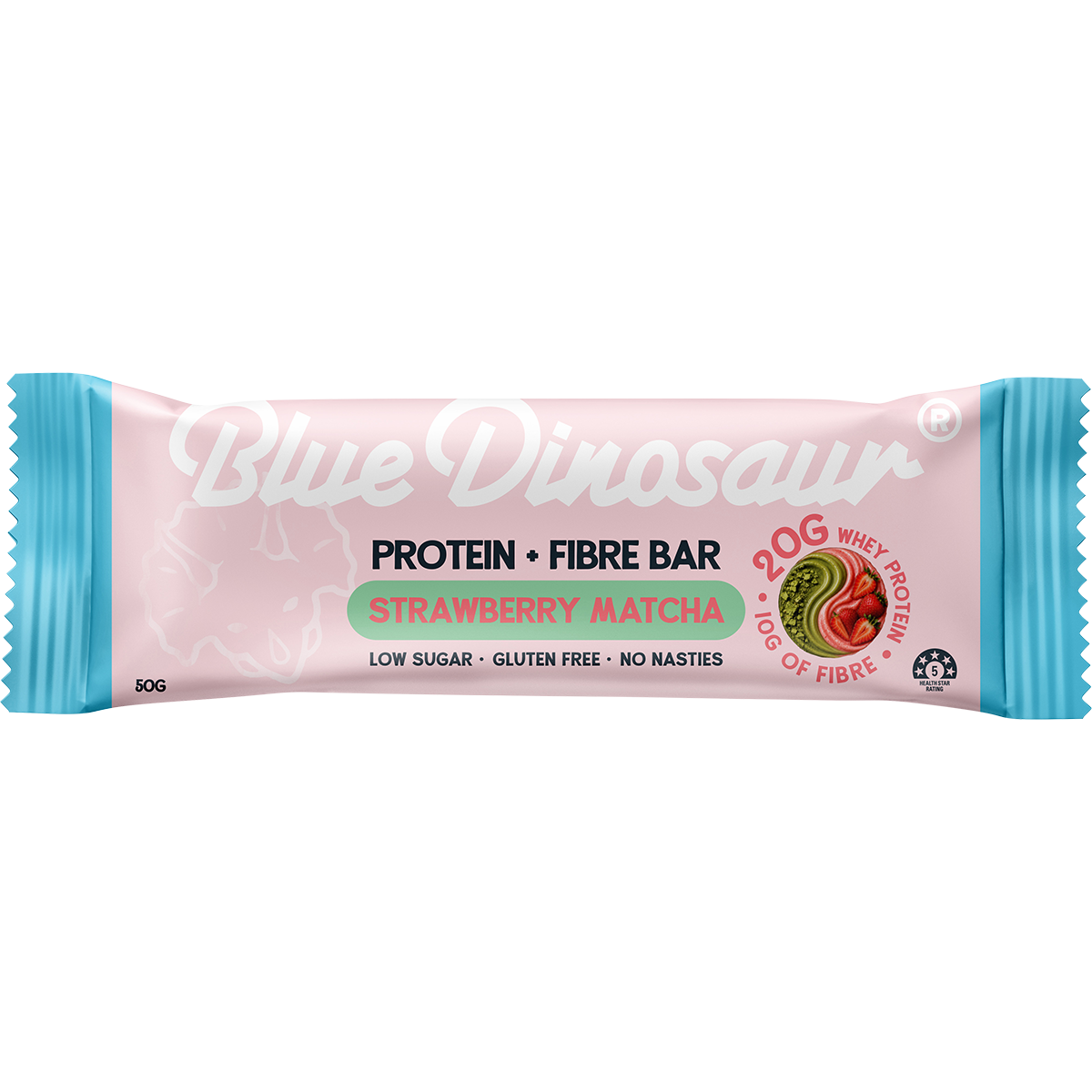 Blue Dinosaur Protein + Fibre Bar Strawberry Matcha 12x50g