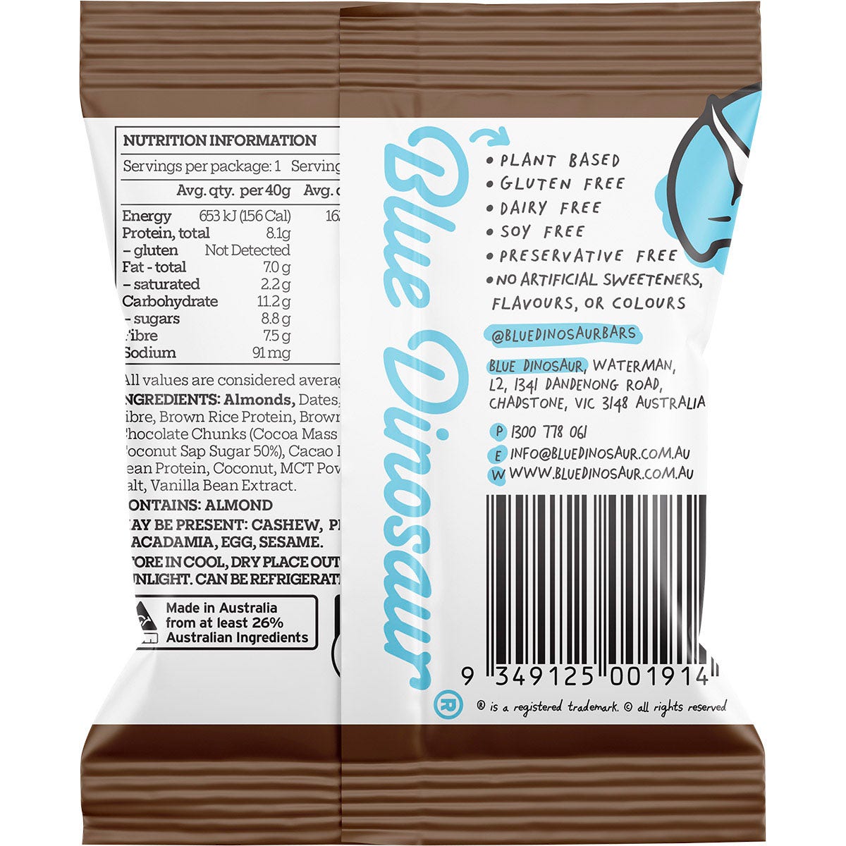 Blue Dinosaur Protein Ball Choc Almond 12x40g - Cutprice Online