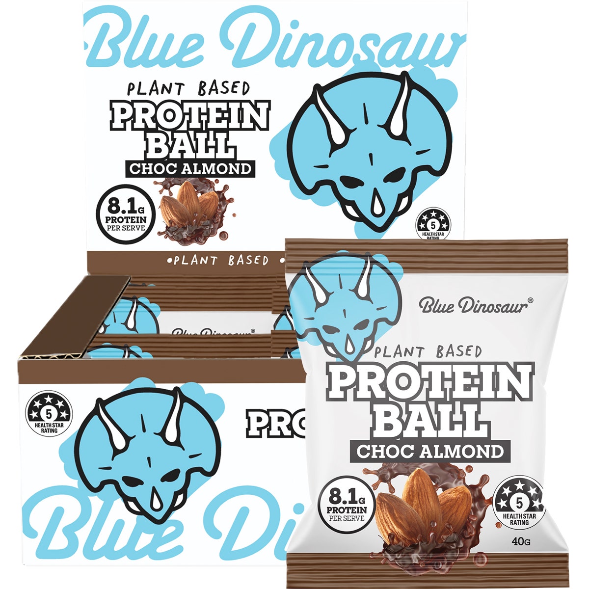 Blue Dinosaur Protein Ball Choc Almond 12x40g - Cutprice Online