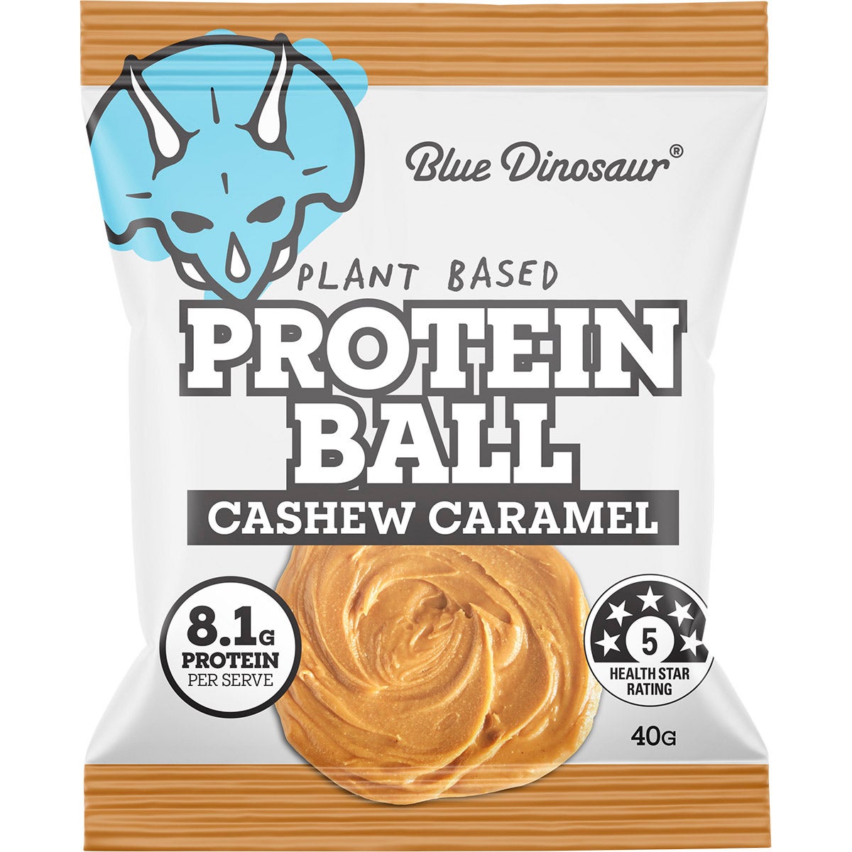 Blue Dinosaur Protein Ball Caramel Cashew 12x40g - Cutprice Online
