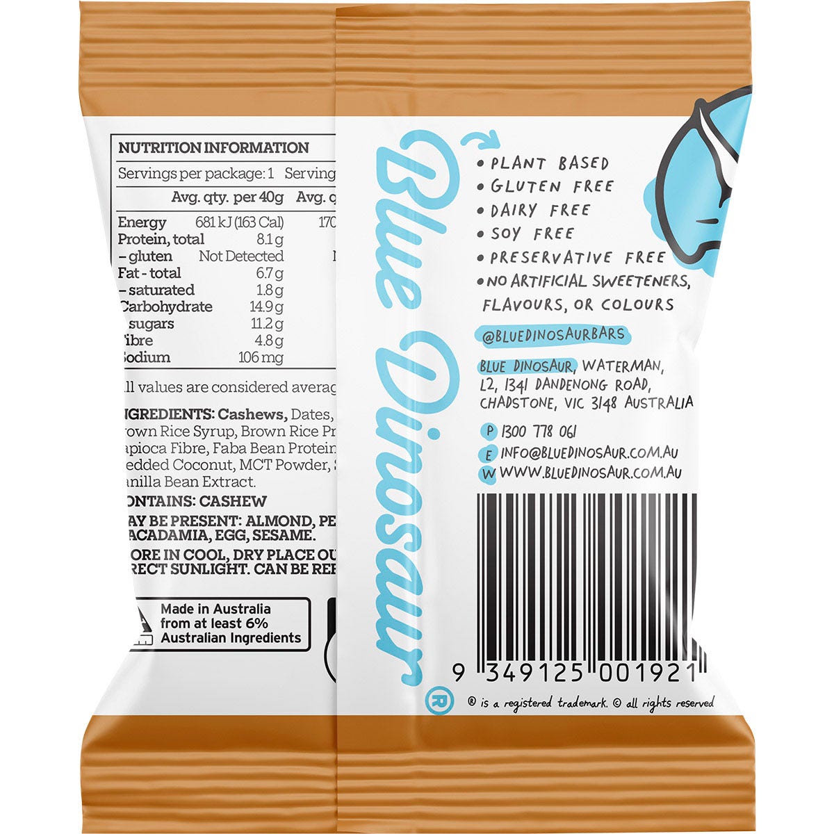 Blue Dinosaur Protein Ball Caramel Cashew 12x40g - Cutprice Online