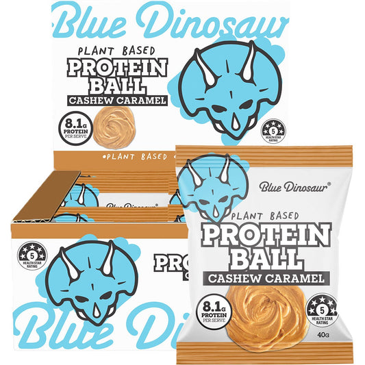 Blue Dinosaur Protein Ball Caramel Cashew 12x40g - Cutprice Online
