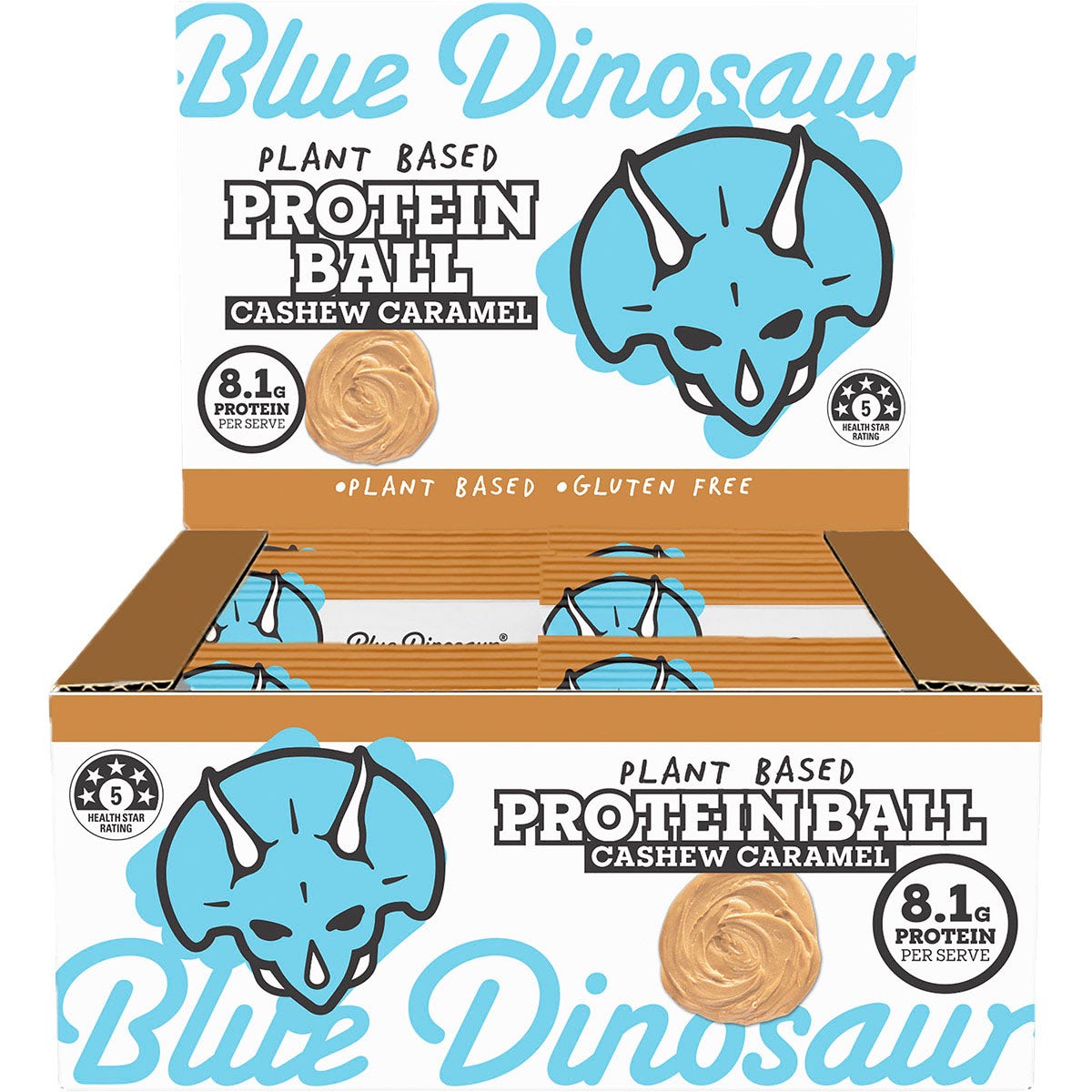 Blue Dinosaur Protein Ball Caramel Cashew 12x40g - Cutprice Online