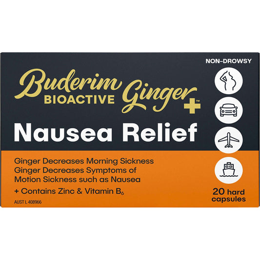 Buderim Ginger Bioactive + Nausea Relief Capsules 20 Caps - Cutprice Online