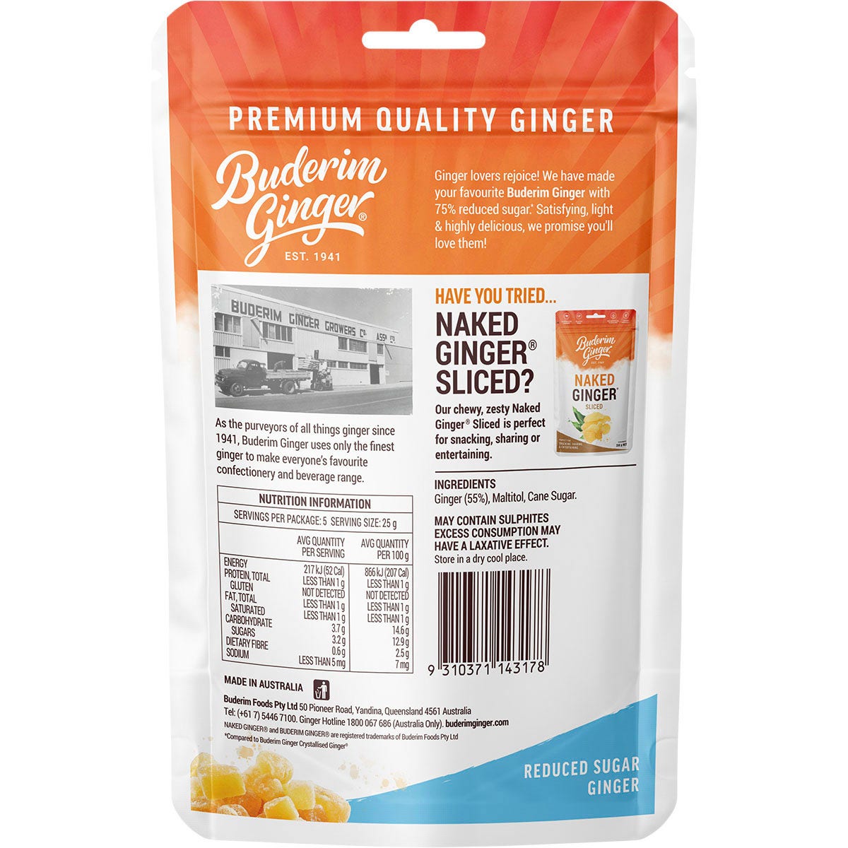 Buderim Ginger Reduced Sugar Ginger 75% Less Sugar 125g - Cutprice Online