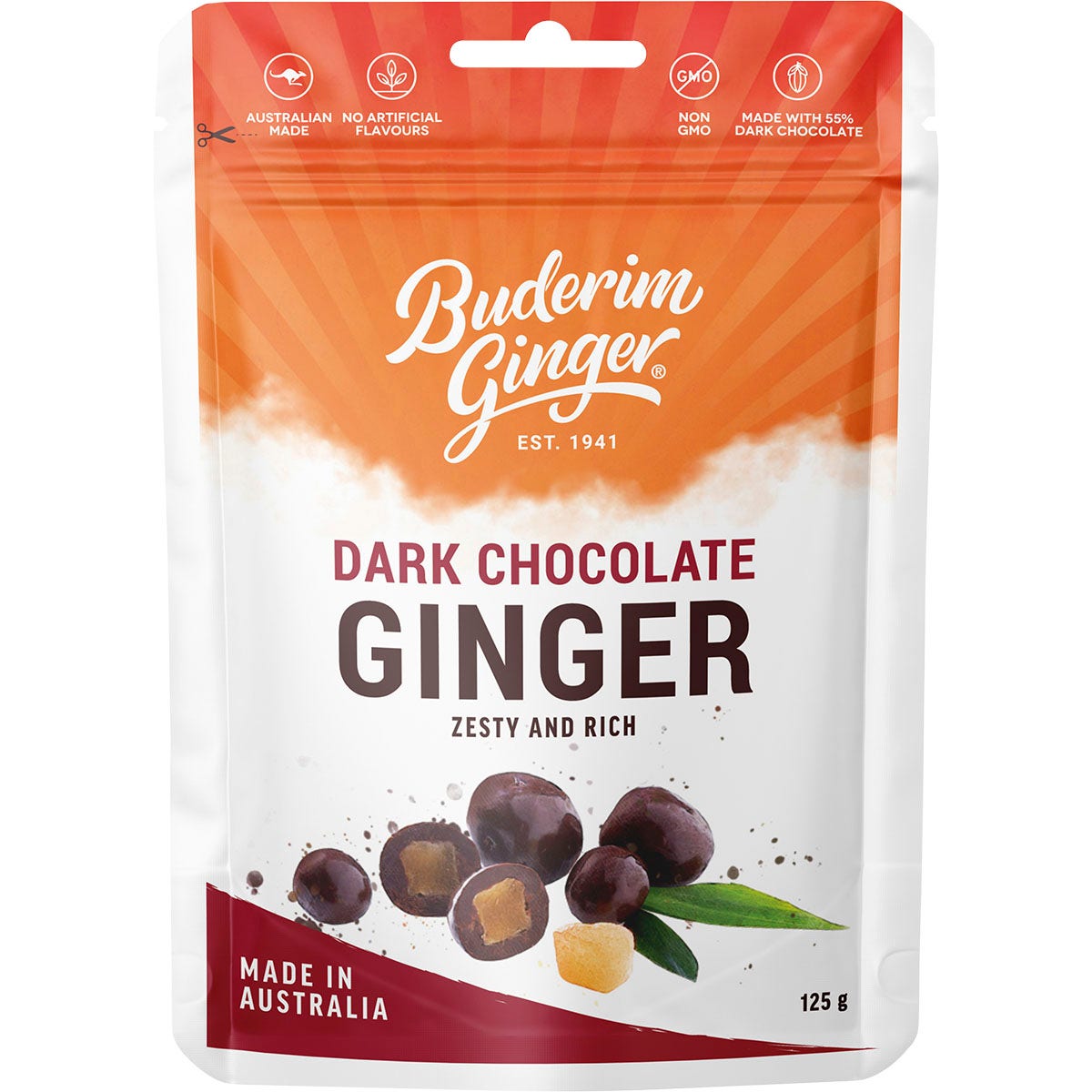 Buderim Ginger Dark Chocolate Ginger Zesty and Rich 125g - Cutprice Online