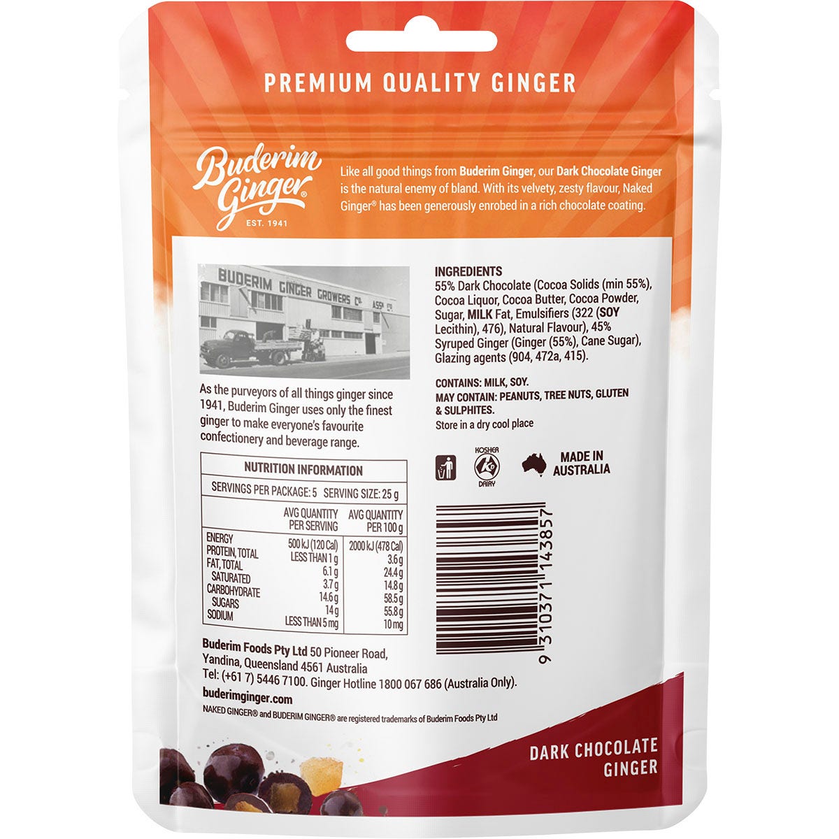 Buderim Ginger Dark Chocolate Ginger Zesty and Rich 125g - Cutprice Online