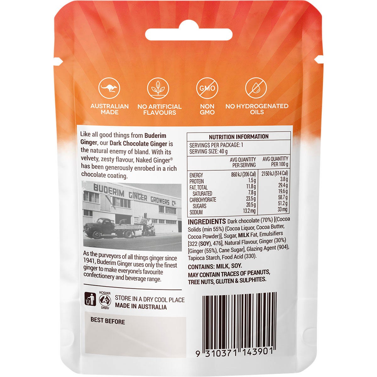 Buderim Ginger Dark Chocolate Ginger Zesty and Rich 12x40g - Cutprice Online