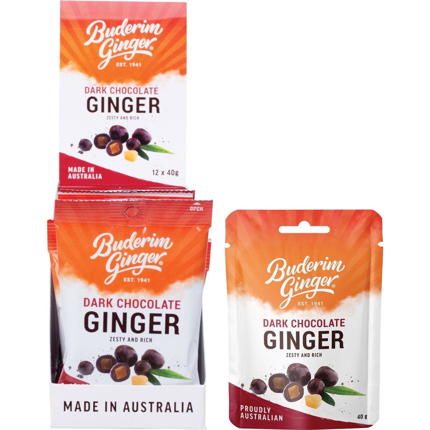 Buderim Ginger Dark Chocolate Ginger Zesty and Rich 12x40g - Cutprice Online