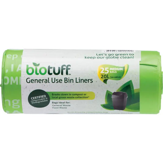Biotuff General Use Bin Liners Medium Bags - 20 Litres x 25 BIOTUFF