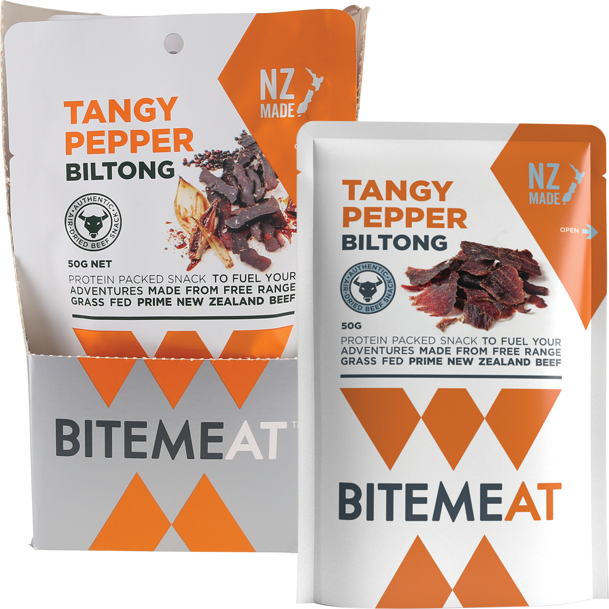 BiteMeat Grass Fed Biltong Tangy Pepper 10x50g