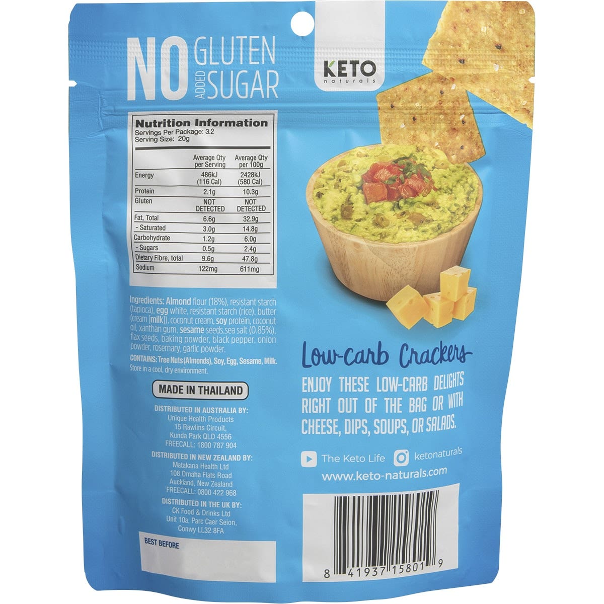 Keto Naturals Almond Flour Crackers Sea Salt 64g 8Pk KETO NATURALS
