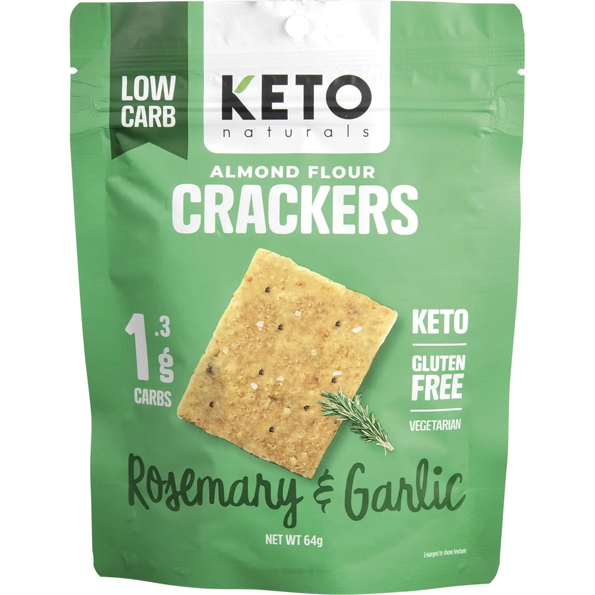 Keto Naturals Almond Flour Crackers Rosemary & Garlic 64g 8Pk KETO NATURALS