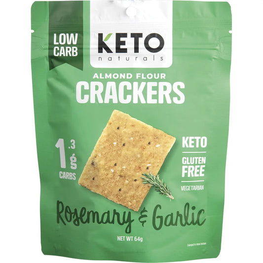 Keto Naturals Almond Flour Crackers Rosemary & Garlic 64g 8Pk KETO NATURALS
